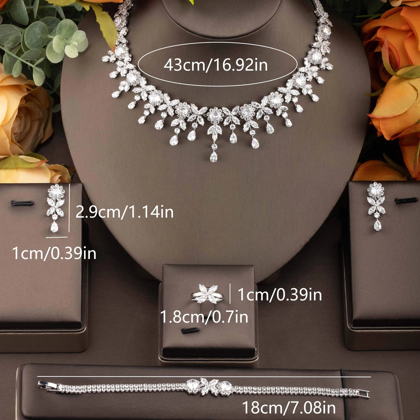 Leaf Water Drop 4pcs Necklace Pendant Set for Women Cubic Zirconia Dubia Nigeria Bridal Wedding Jewelry Set Bijoux S-351