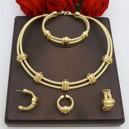 Classic 4pcs 2 Rows African Dubai Jewelry Set For Women Wedding Party Cubic Zircon Italian Bridal Jewelry Set Gift