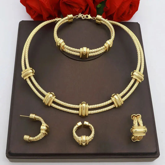 Classic 4pcs 2 Rows African Dubai Jewelry Set For Women Wedding Party Cubic Zircon Italian Bridal Jewelry Set Gift