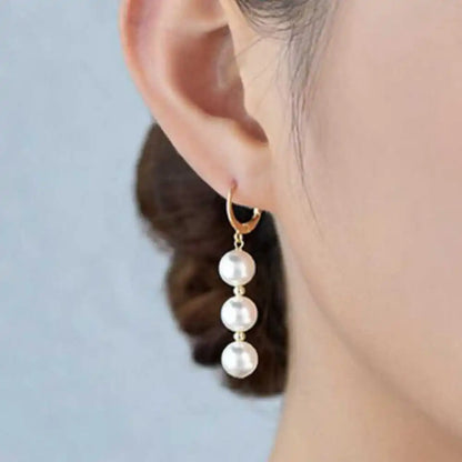 Highlights 8MM White Shell Pearl Earrings 18K Thanksgiving Gift Wedding Hook New Year Accessories Classic Mother's Day
