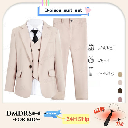 Kids Tuxedo Set 4PC | Jacket Vest Dress Pants Tie | Boys 3-14 | Pageant Party | Ships Today! Toddler to Youth 3-14 | Wedding