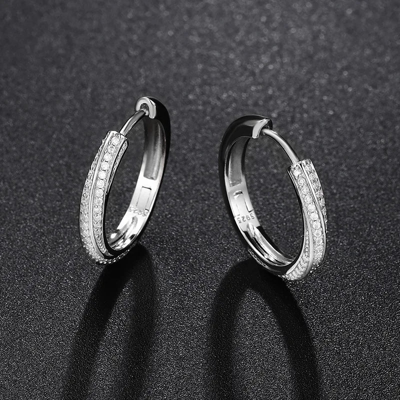 Sparkling Full 1mm D Color Moissanite Hoop Earrings for Women Girls S925 Silver All Diamond Earring Small Ear Buckle Gift