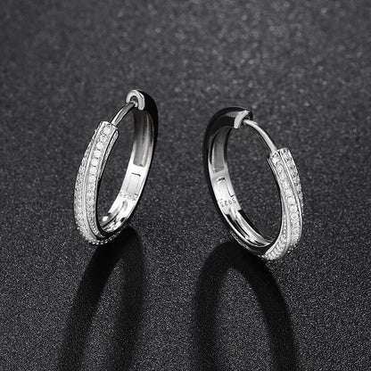 Sparkling Full 1mm D Color Moissanite Hoop Earrings for Women Girls S925 Silver All Diamond Earring Small Ear Buckle Gift