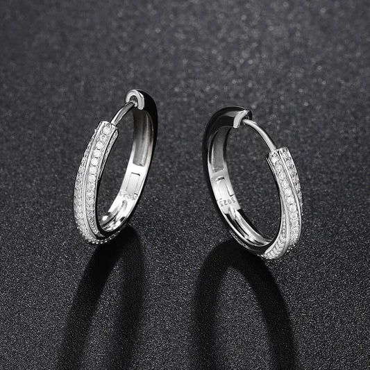 Sparkling Full 1mm D Color Moissanite Hoop Earrings for Women Girls S925 Silver All Diamond Earring Small Ear Buckle Gift