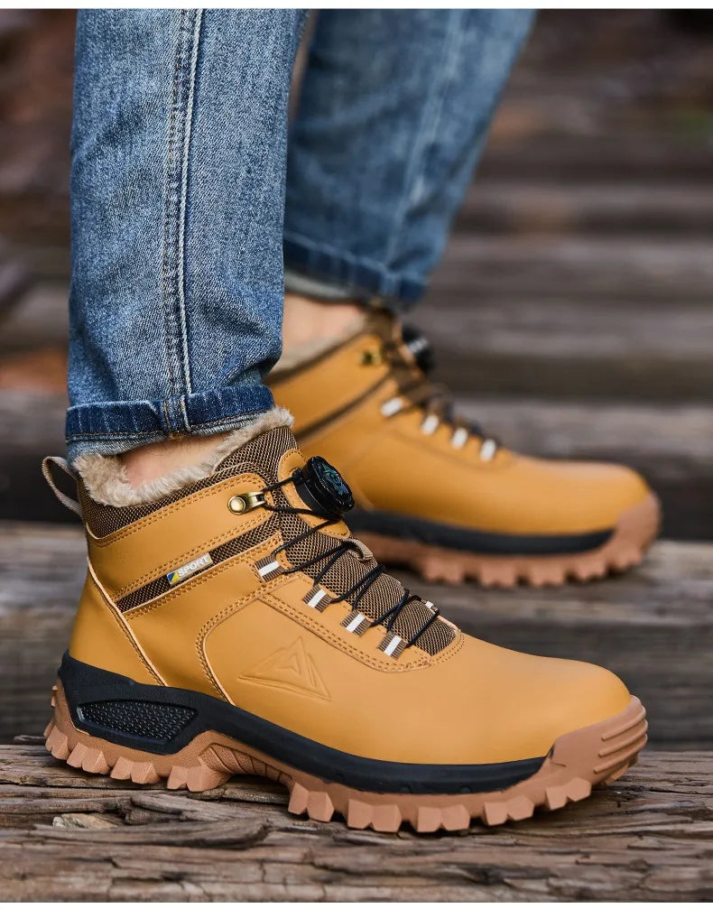 Brown Waterproof Safety Boots Men Indestructible Steel Toe Work Boots Anti-smash Stab-resistant High-top Knob Adjustable