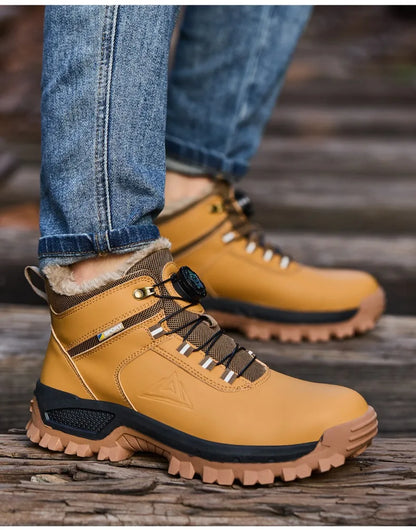 Brown Waterproof Safety Boots Men Indestructible Steel Toe Work Boots Anti-smash Stab-resistant High-top Knob Adjustable