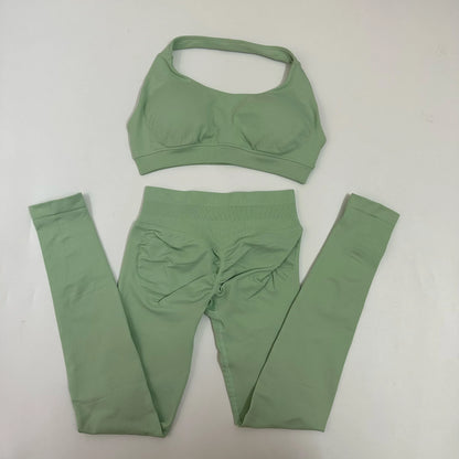 Yoga Leggings Set Women Seamless Yoga Set High Waist Scrunch Butt Legging With Halter Sports Bra Workout Gym Suit