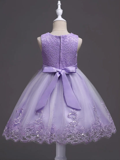 Girls Sleeveless Lace Floral Princess Dresses#981