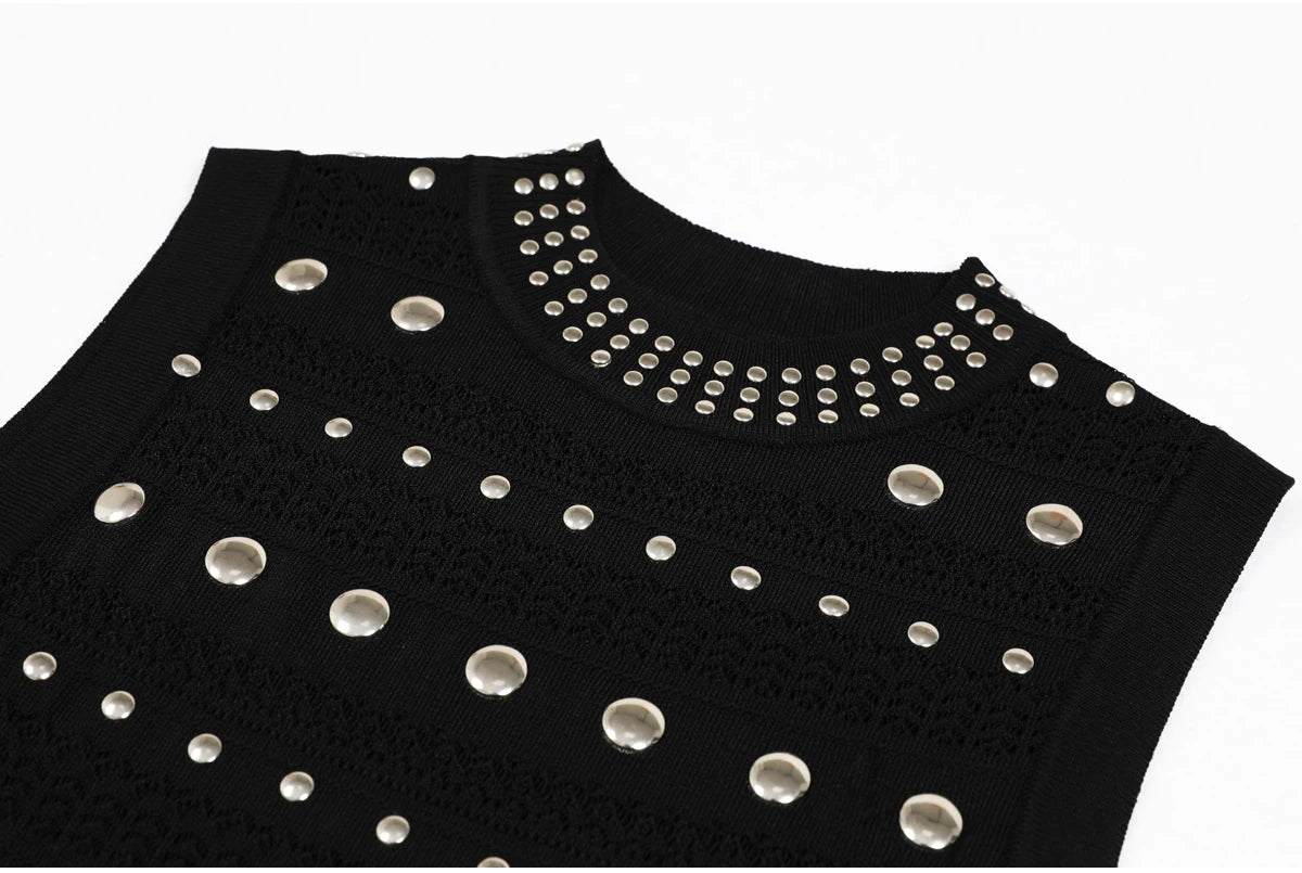 High Quality Elastic Knitted New Fashionable Round Neck Luxurious Hot Plate Sleeveless Slim Fit Women's Dress