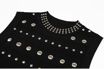 High Quality Elastic Knitted New Fashionable Round Neck Luxurious Hot Plate Sleeveless Slim Fit Women's Dress