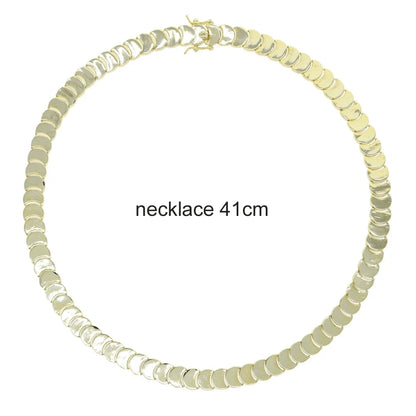 Gold Color Fashion Women Jewelry Set Geometric Shiny Plain Paved 5A CZ Moon Shaped Chain Choker Necklace Bracelet