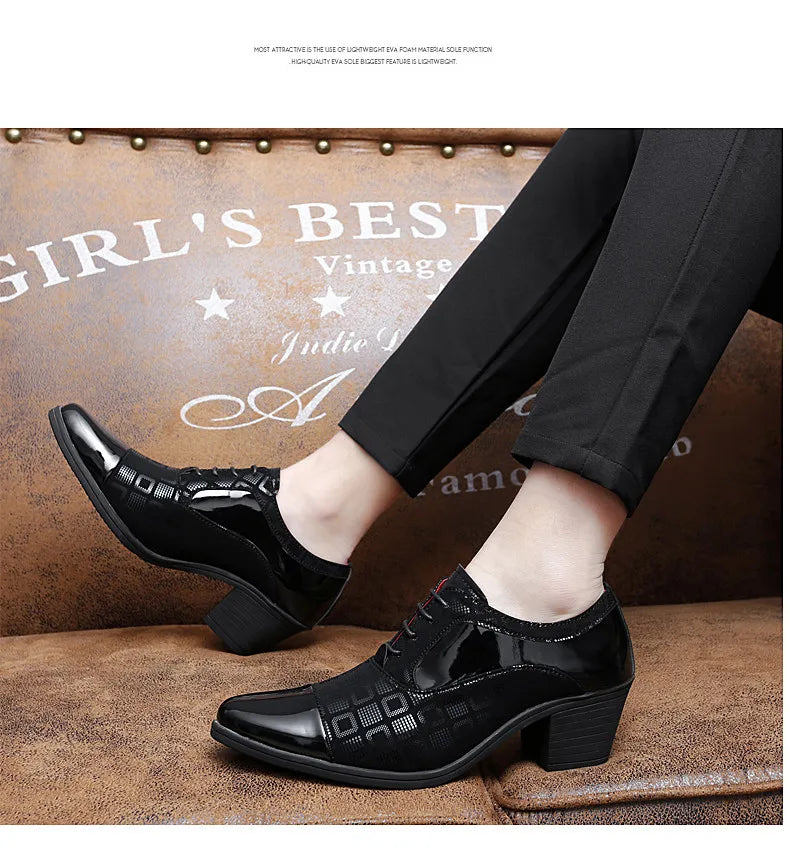 Men's High-heeled Leather Shoes Fashion Red Wedding Dresses Shoes For Men Luxury Formal Shoes Man zapatos de vestir