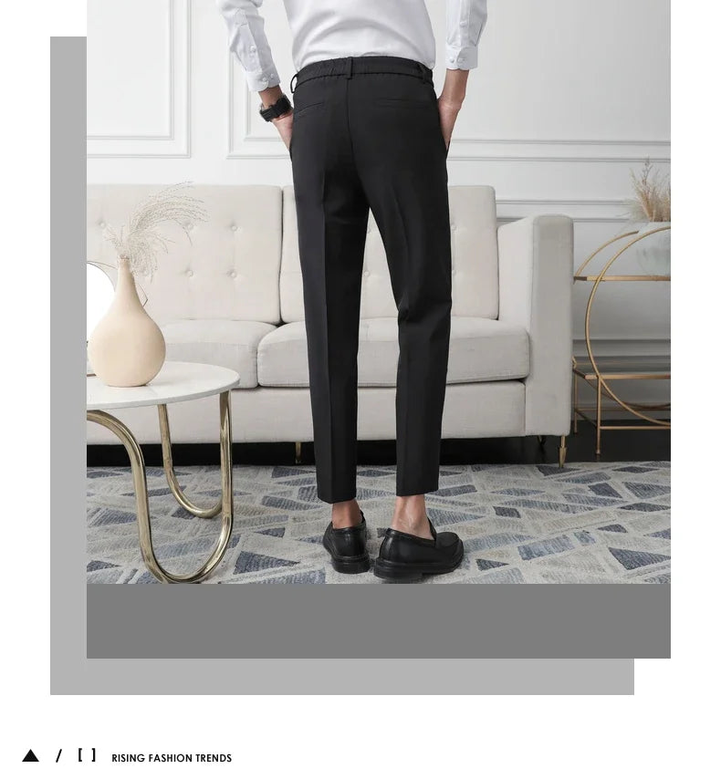 Slim Straight Non-iron Dress Pants Men Business Casual Little Feet Suit Pants Classic Black Apricot Dark Gray Male Trousers