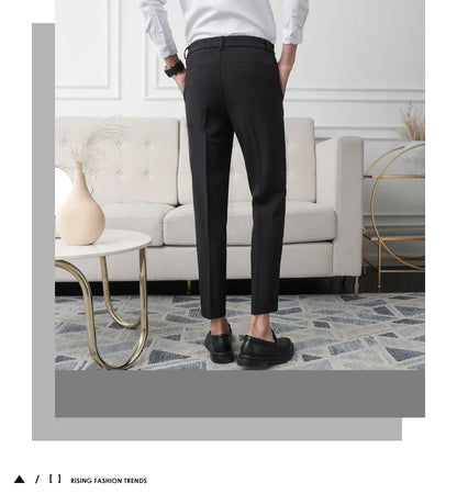 Slim Straight Non-iron Dress Pants Men Business Casual Little Feet Suit Pants Classic Black Apricot Dark Gray Male Trousers
