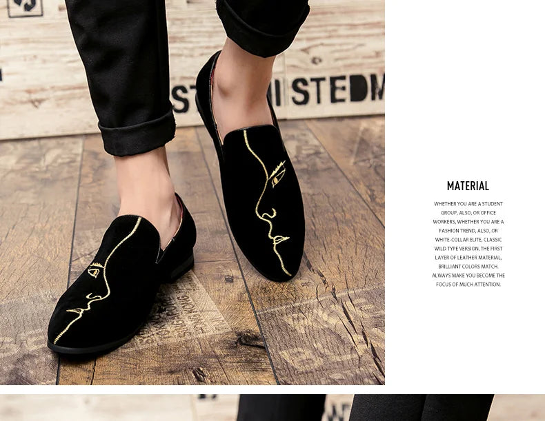 Frosted embroidered beanie shoes men's leather Korean version all match pointed leather shoes men's personality casual shoes