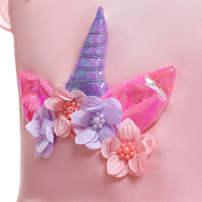 Girl Unicorn Cosplay Party Dress Rainbow Tutu Gown Kids Floral Summer Dresses Girls Birthday Tulle Clothes Children New Costumes