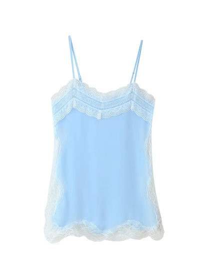 2025 New Women Cami Top Heart Neck Lace Trim Sleeveless Casual Sexy Summer Party Fashion Multi Color