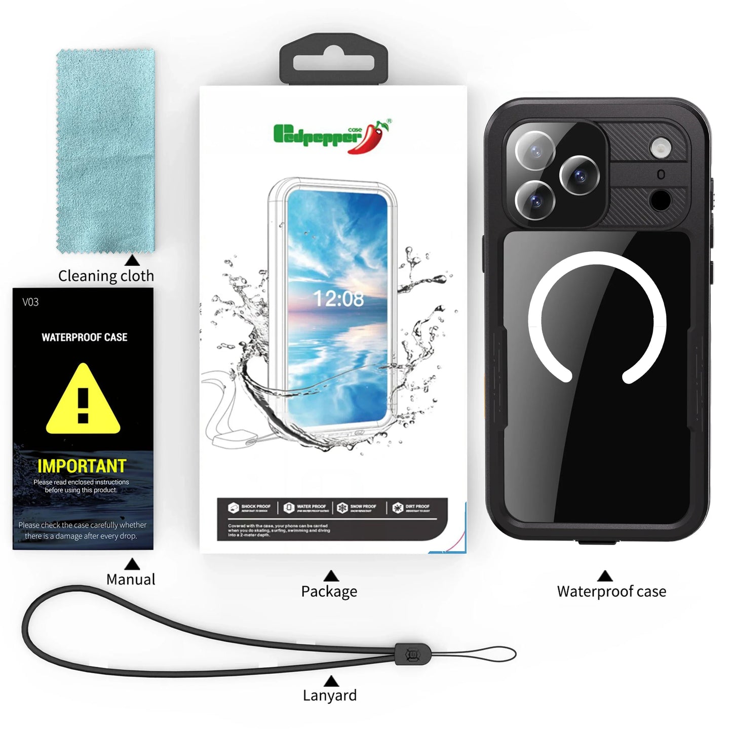 Magnetic Waterproof Phone Case for Swimming & Diving - Compatible with iPhone 17/17AIR/17Pro/17Promax