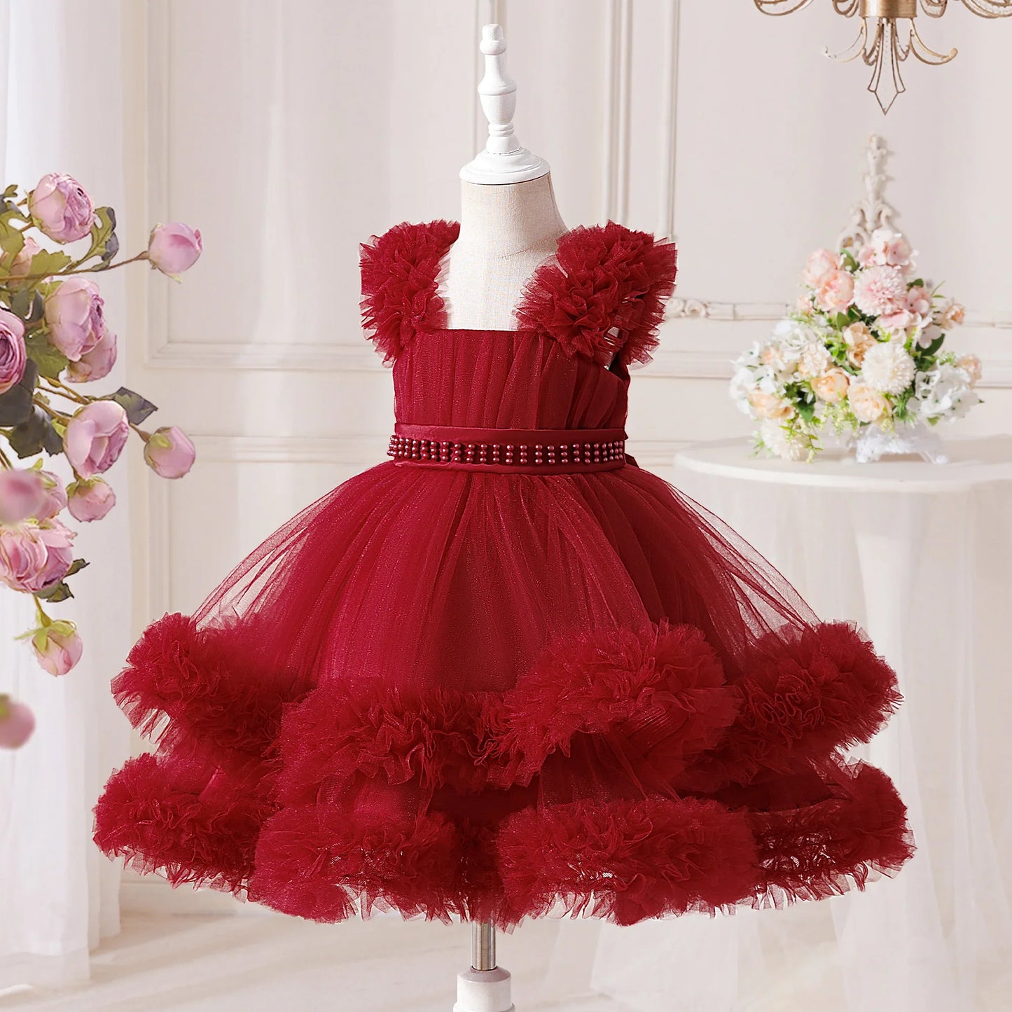 Vestido Infantil Verão Contas Meninas Elegante Aniversário Casamento Damas de Honra Princesa Vestidos Menina Laço Noite Formatura Vestidos
