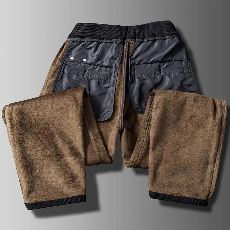 2025 New Winter Fleece Warm Corduroy Pants Men Business Fashion Slim Fit Stretch Thicken Gray Khaki Fluff Casual Trousers Male