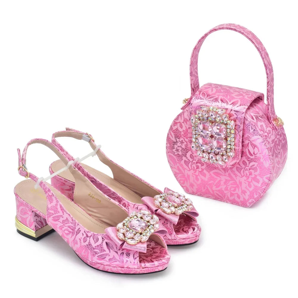 New Arrival Women Shoes and Bags To Match Set Italy Lady Peep Toe Shoes Sexy Wedding Party Sandals Rhinestone Women Pumps