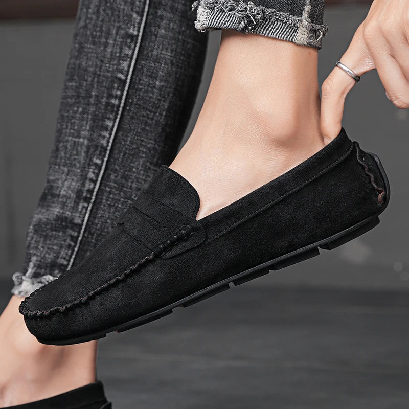 Sapatos Masculinos Casuais de Camurça, Respiráveis, de Couro, Loafers Masculinos, Slip-on, Sapatos de Dirigir Masculinos, Marca de Luxo, Sapatos Náuticos Confortáveis