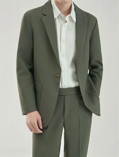 2 Piece Outfit Set Male Solid Color Youth Trends Costumes Ceremony Pants Full Men's Suits and Blazers Clothes Classic Elegant