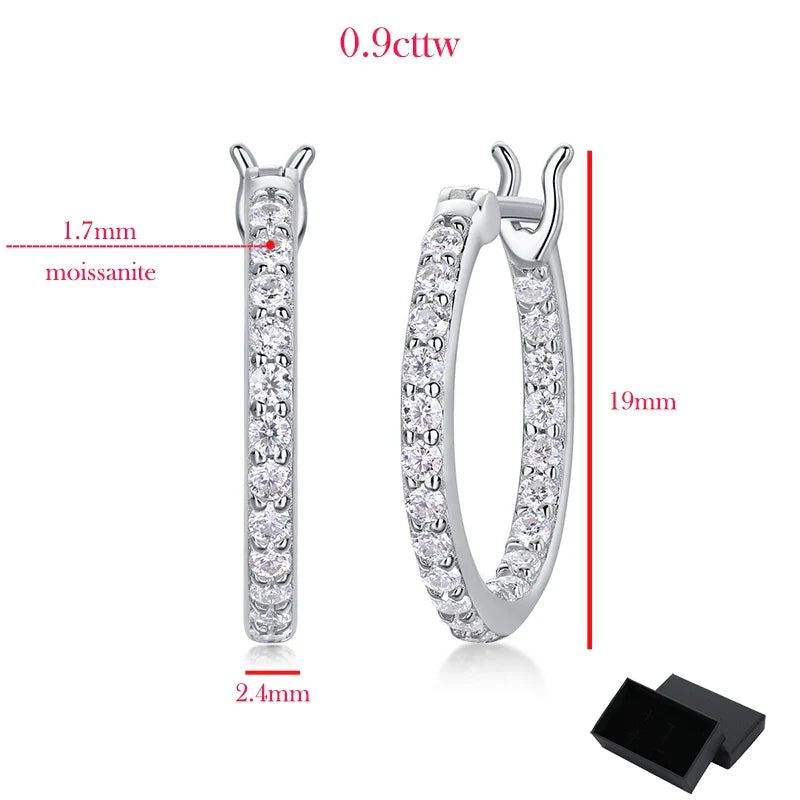 1.7mm D Color Moissanite Hoop Earring for Women Full Diamond 925 Sterling Silver Jewelry Christmas Gift with Certificate