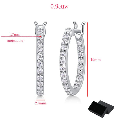 1.7mm D Color Moissanite Hoop Earring for Women Full Diamond 925 Sterling Silver Jewelry Christmas Gift with Certificate