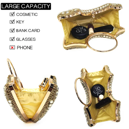 Latest High Heel Gold Color Atmospheric Luxury Pattern With Rhinestones Party Ladies Shoes And Bag Set