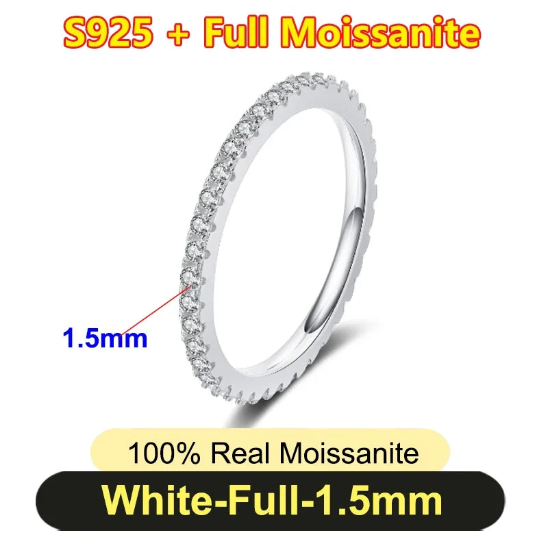 Pretty 1.5mm-5mm Full Moissanite Row Rings for Women S925 Silver Sparkling D color VVS1 Moissanite Diamond Women's Rings Gift