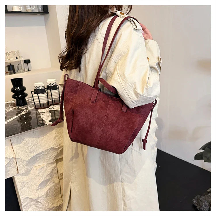 2025 Hot Sale Autumn Soft Women's Handbags Faux Suede Solid Color Large Capacity Shoulder Bag Casual Versatile Ladies Bags