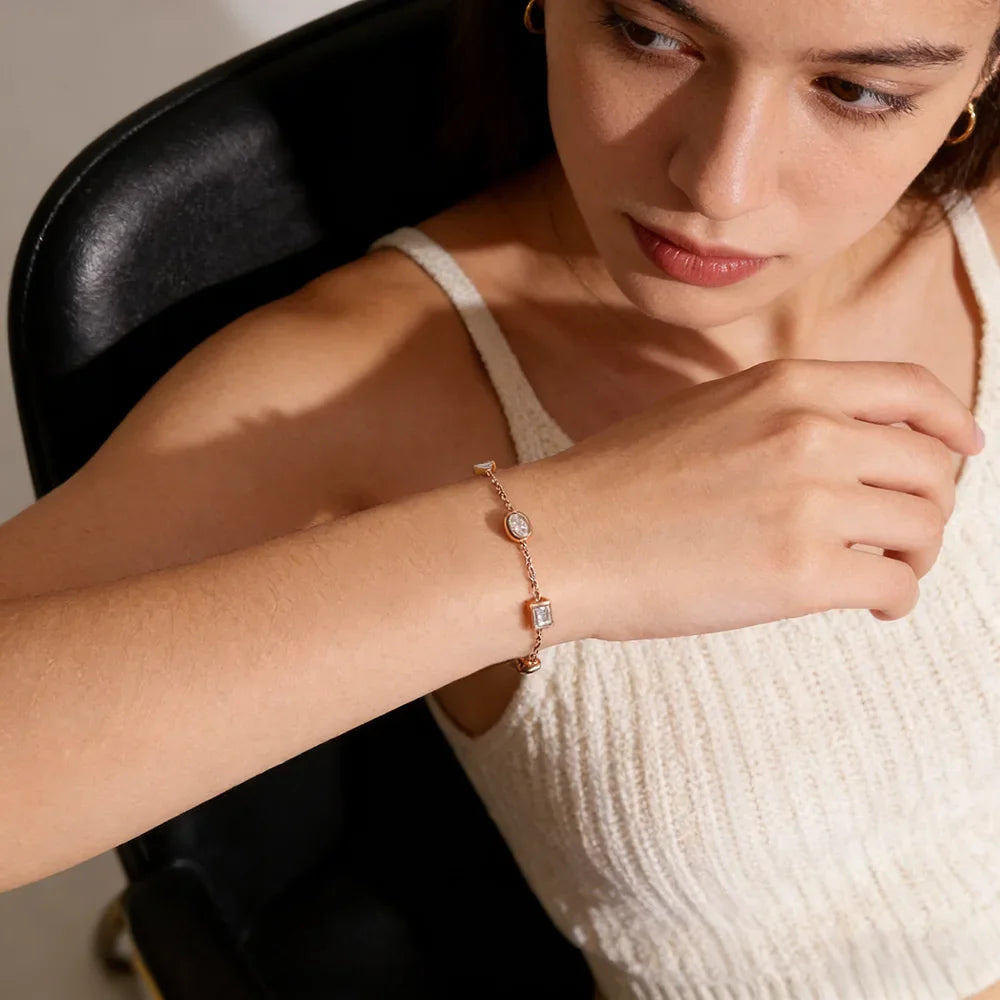 0.5CT Oval/Pear/Marquise Moissanite Bracelets S925 Silver Plated 18K Gold Wedding Wrist Chain for Women with certificate