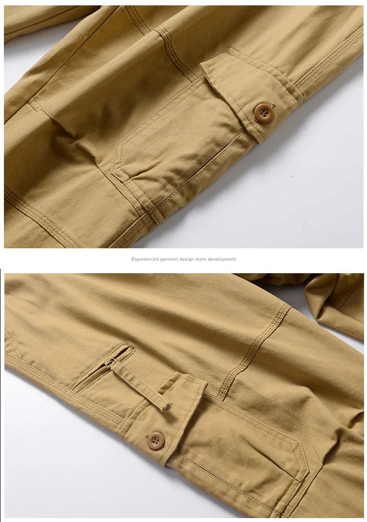 High Quality Men's Tactical Pants Elastic Waist Cargo Large Size Cotton Pants Multi-Pocket Trousers Sports Training Work Pants