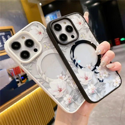 Fashion Flowers Floral Clear For Magsafe Magnetic Wireless Charging Case For iPhone 16 11 12 13 14 15 Pro Max Hard Bumper Cover