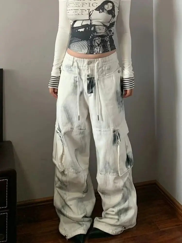Wide Women's Jeans Span Shoujo Girl Style Denim Tier White Pants Jean