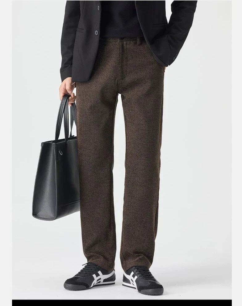 Men's Loose Casual Pants Autumn and Winter New Fashion Pocket Wide-leg Business Pants Comfortable Elastic Waist Stretch Pants