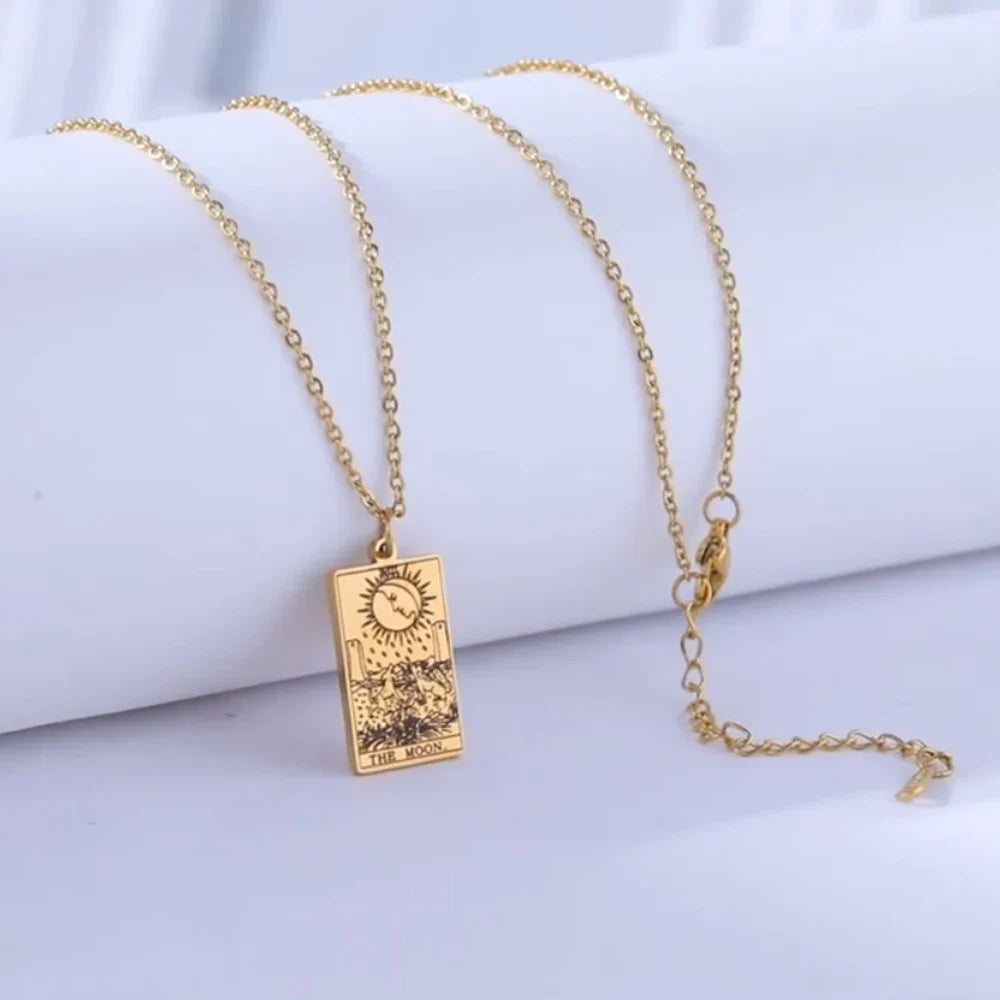 Tarot Cards Necklace Women Stainless Steel Necklace Wealth Amulet Classic Tarot Major Arcana Divination Charm Jewelry