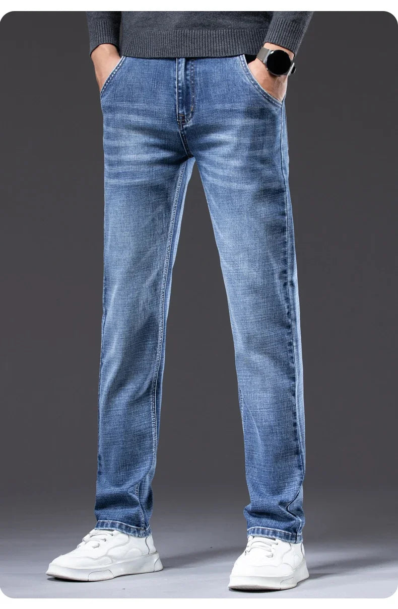 Autumn Winter New Business Men's Jeans Classic Fashion Stretch Washed Casual Denim Trousers Comfortable Straight Male pants