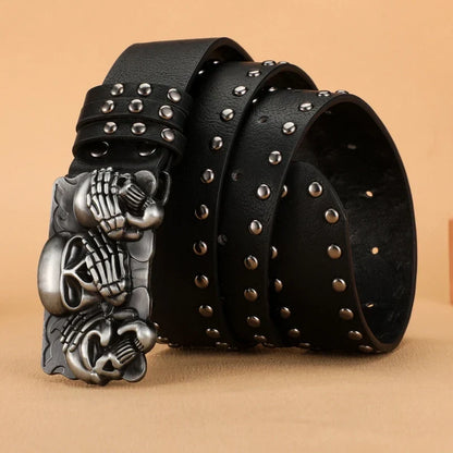 New Women Belt High Quality Luxury Brand Punk Goth Rivet Black Jeans Unisex Men Belt Paw Skull Buckle belt Unisex Waist Belt