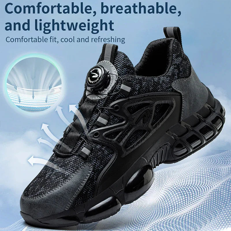 Rotating Button Safety Shoes Men Work Shoes Steel Toe Cap Working Boots Sneakers Man Anti Puncture Dangerous Work Shoes
