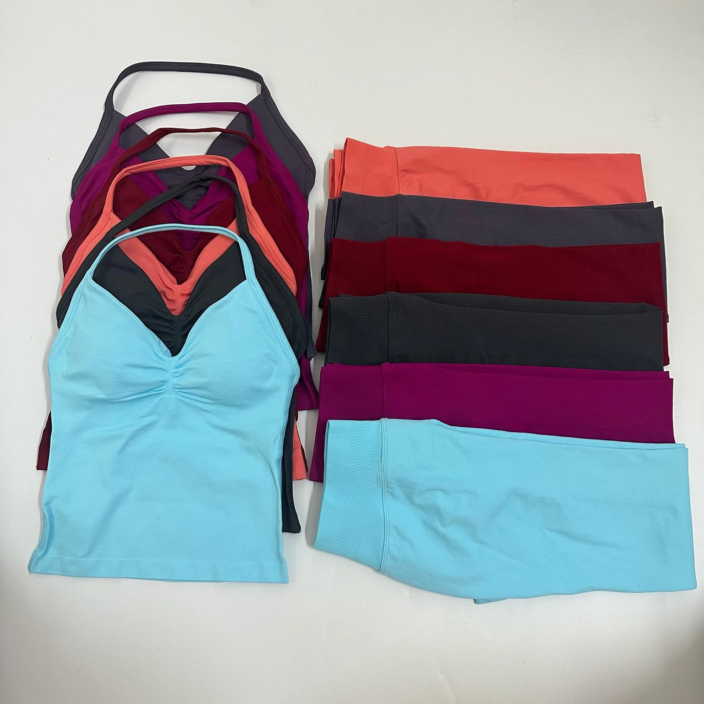 Set of 2 pieces of women's yoga mesh, sleeveless tops with open back, high-waisted gym suit, fitness clothing, yoga set