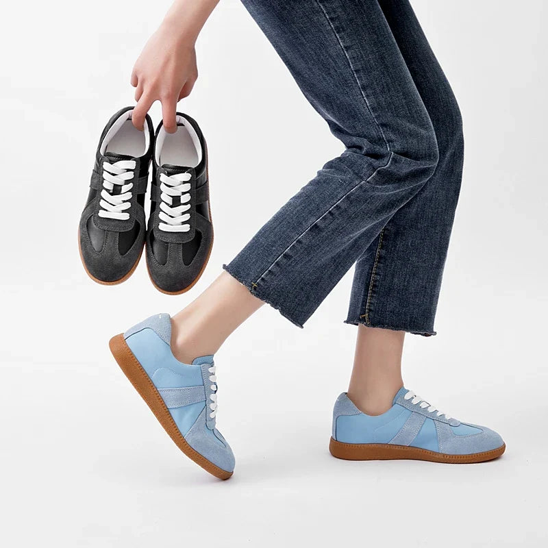 Women's Sneakers 2026 New Genuine Leather Ladies Moral Training Shoes Casual Spring Flat Shoes Women