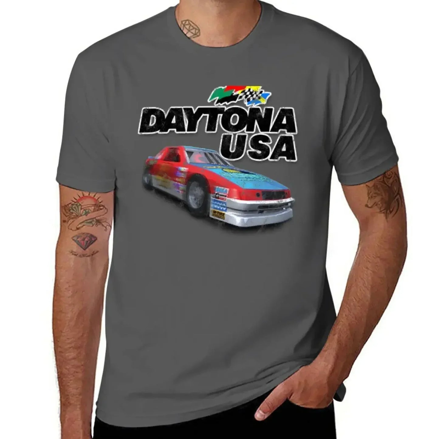 plus size tops man clothes custom t shirts design your own workout shirts for men Daytona USA Distressed Car Logo T-Shirt
