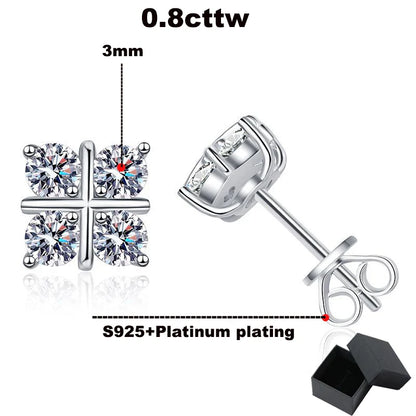 0.8cttw Full Moissanite Studs Earrings for Women Wedding Sparkling Classic Cross Earring 100% S925 Silver Plated Platinum