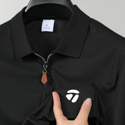Summer New Men's Fashion Half Pulled Chain Collar Collar Golf T-shirt, Golf Slimming Short Sleeve Top, Casual Men's Top M-5XL