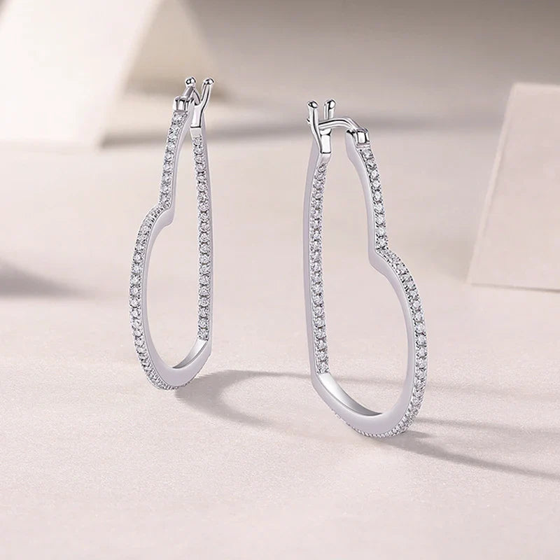3.2CM Heart Moissanite Hoop Earrings for Women Classic Party Sparkling 925 Sterling Silver Earrings Wholesale Jewelry