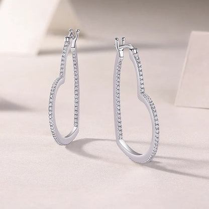 3.2CM Heart Moissanite Hoop Earrings for Women Classic Party Sparkling 925 Sterling Silver Earrings Wholesale Jewelry
