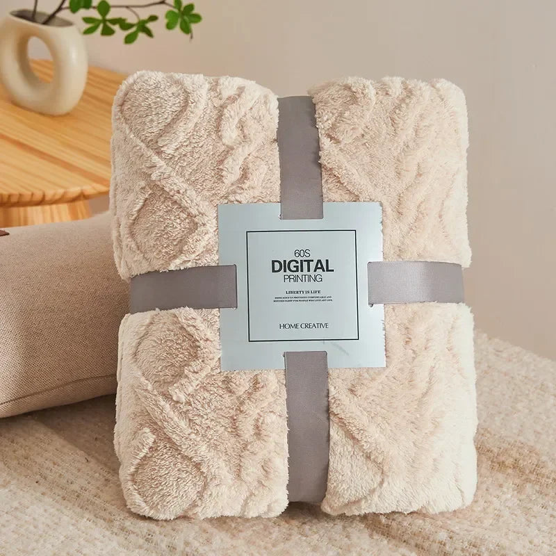 Fluffy Coral Velvet Blanket Flannel Plush Comfortable Thickened and Warm Soft Sofa Throw Blanket for Air-Conditioned Room Luxury