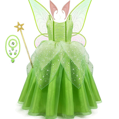 Disney Girls Cosplay Fada Tinker bell Vestido Crianças Princesa Fada das Flores Com Asas Fantasia Festa Tinkerbell Tinker Bell Vestido